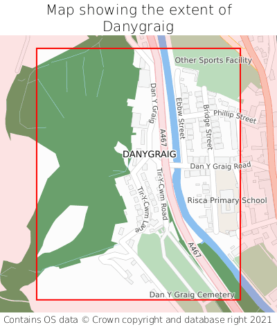 Map showing extent of Danygraig as bounding box