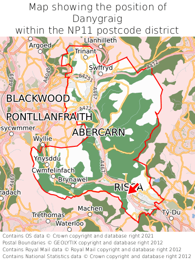 Map showing location of Danygraig within NP11