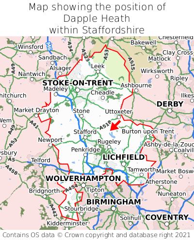 Map showing location of Dapple Heath within Staffordshire