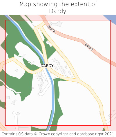 Map showing extent of Dardy as bounding box