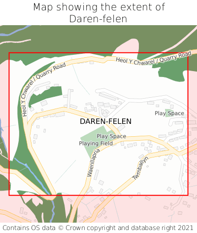 Map showing extent of Daren-felen as bounding box