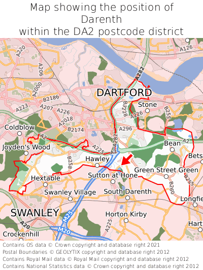 Map showing location of Darenth within DA2