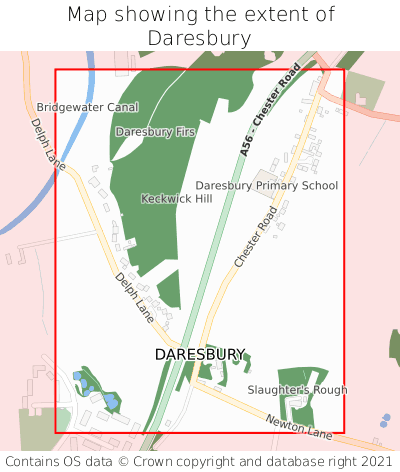 Map showing extent of Daresbury as bounding box