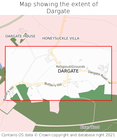 Map showing extent of Dargate as bounding box