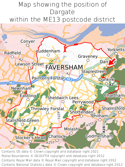 Map showing location of Dargate within ME13