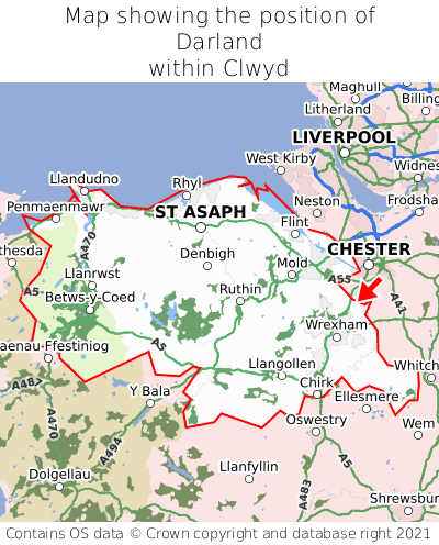 Map showing location of Darland within Clwyd