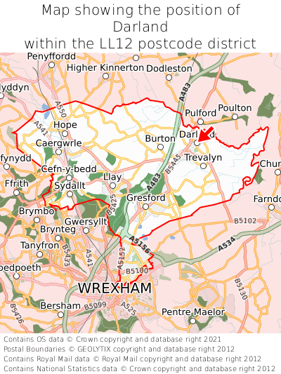 Map showing location of Darland within LL12