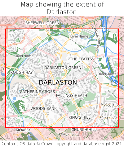 Map showing extent of Darlaston as bounding box