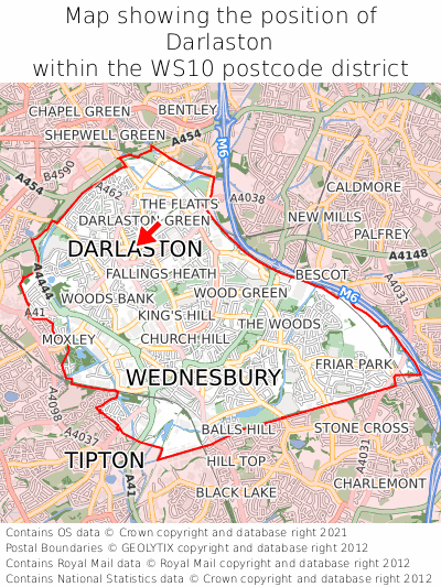 Map showing location of Darlaston within WS10