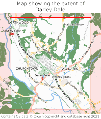 Map showing extent of Darley Dale as bounding box
