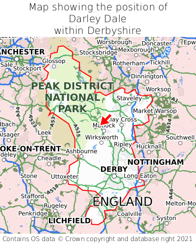 Map showing location of Darley Dale within Derbyshire