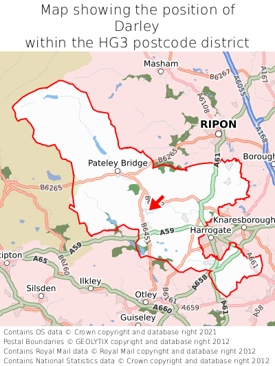 Map showing location of Darley within HG3