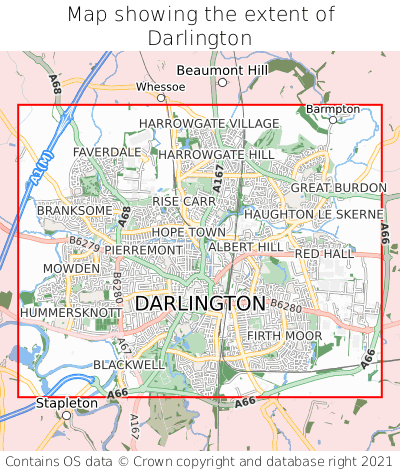 Map showing extent of Darlington as bounding box