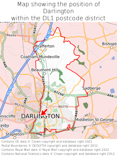 Map showing location of Darlington within DL1
