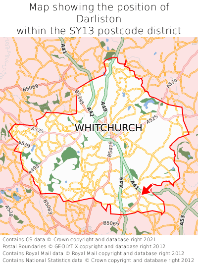 Map showing location of Darliston within SY13