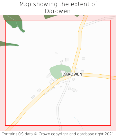 Map showing extent of Darowen as bounding box