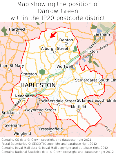 Map showing location of Darrow Green within IP20