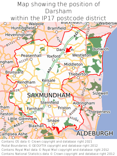 Map showing location of Darsham within IP17