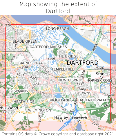 Map showing extent of Dartford as bounding box
