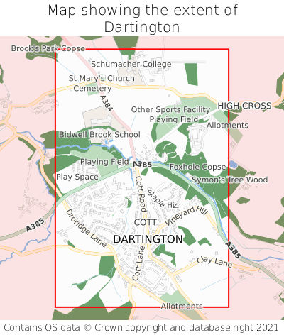 Map showing extent of Dartington as bounding box