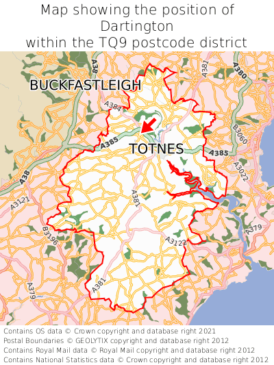 Map showing location of Dartington within TQ9