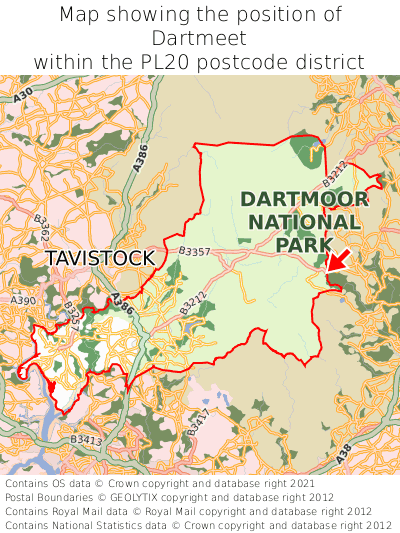Map showing location of Dartmeet within PL20