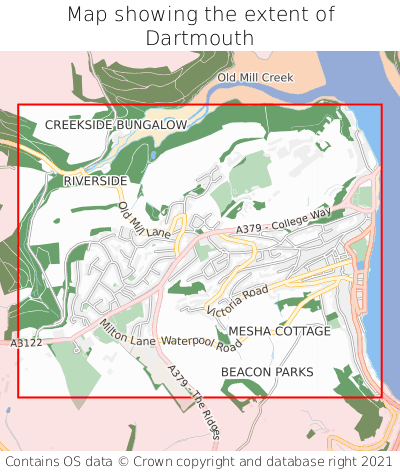 Map showing extent of Dartmouth as bounding box