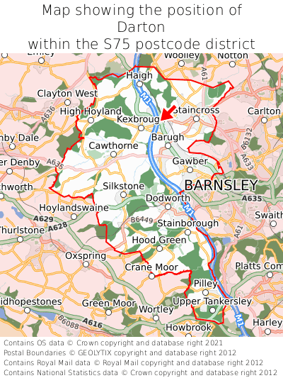 Map showing location of Darton within S75