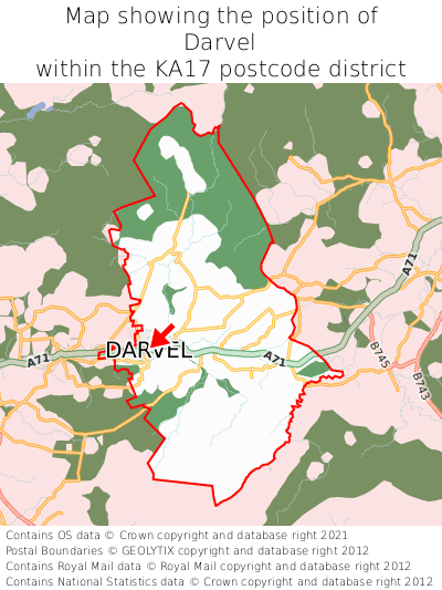Map showing location of Darvel within KA17