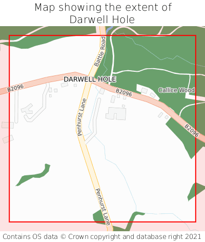 Map showing extent of Darwell Hole as bounding box