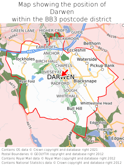 Map showing location of Darwen within BB3