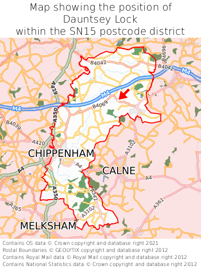 Map showing location of Dauntsey Lock within SN15