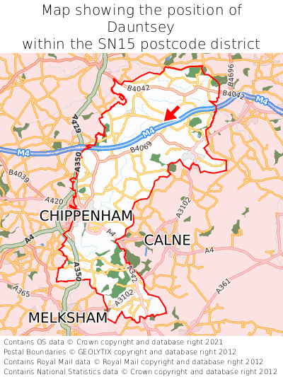 Map showing location of Dauntsey within SN15