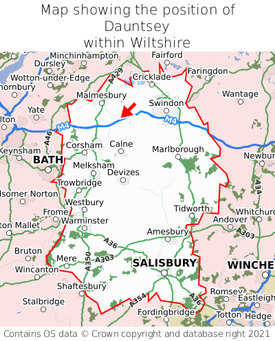 Map showing location of Dauntsey within Wiltshire