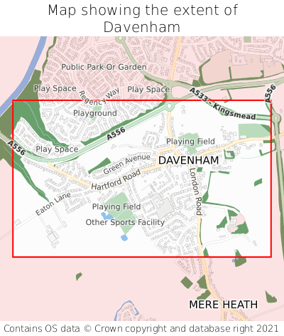 Map showing extent of Davenham as bounding box