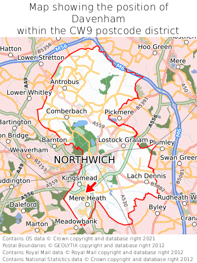 Map showing location of Davenham within CW9