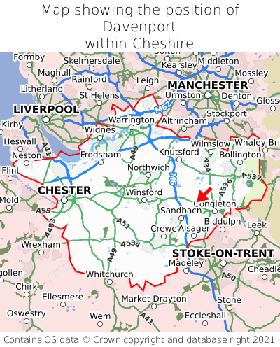 Map showing location of Davenport within Cheshire