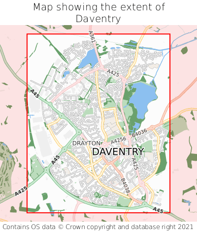Map showing extent of Daventry as bounding box