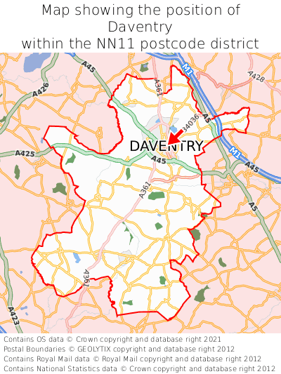 Map showing location of Daventry within NN11