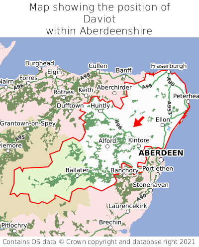 Map showing location of Daviot within Aberdeenshire