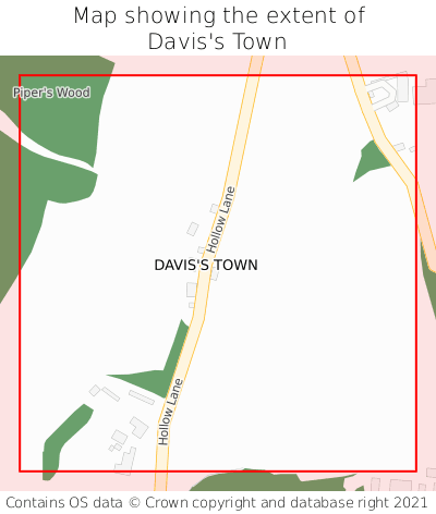 Map showing extent of Davis's Town as bounding box