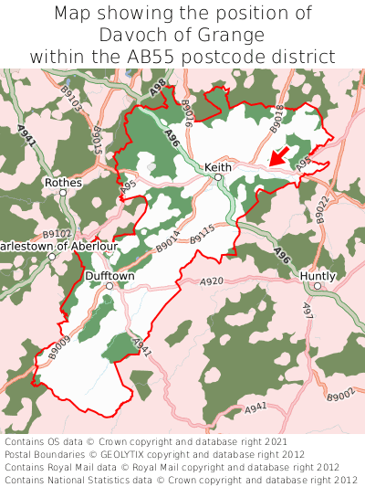 Map showing location of Davoch of Grange within AB55