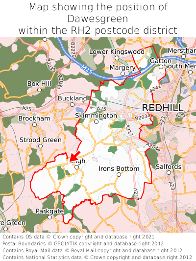 Map showing location of Dawesgreen within RH2