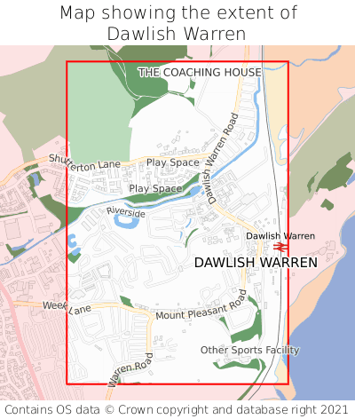 Map showing extent of Dawlish Warren as bounding box