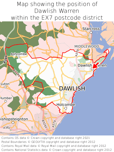 Map showing location of Dawlish Warren within EX7