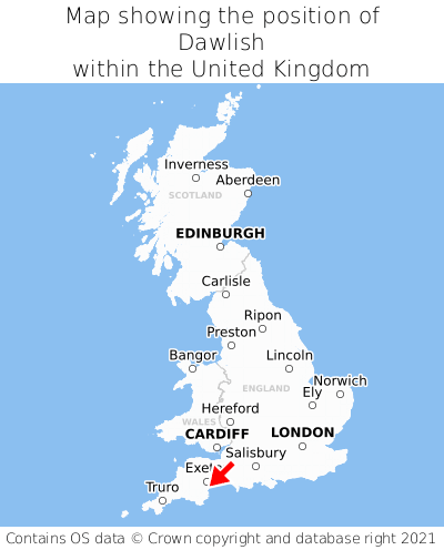 Map showing location of Dawlish within the UK