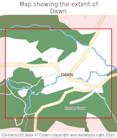 Map showing extent of Dawn as bounding box