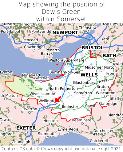 Map showing location of Daw's Green within Somerset