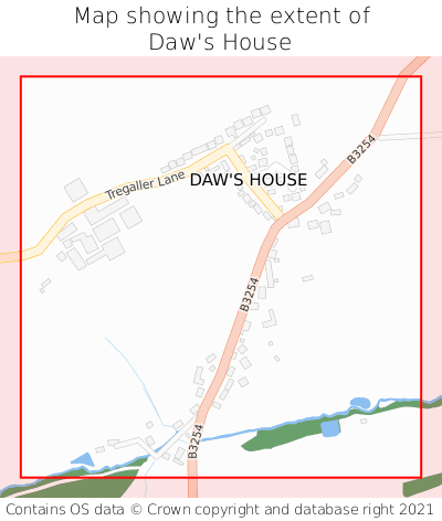 Map showing extent of Daw's House as bounding box