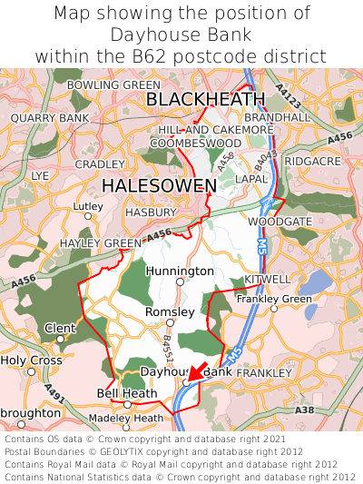 Map showing location of Dayhouse Bank within B62